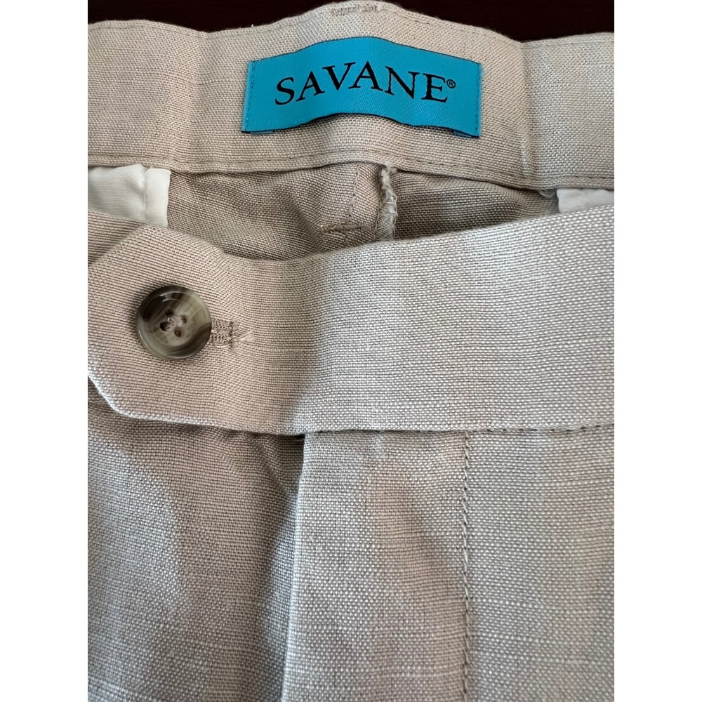 Savane Mens Linen Blend Flat Front Dress Pants Beige Tan 34x32 SU28680 - Picture 4 of 5